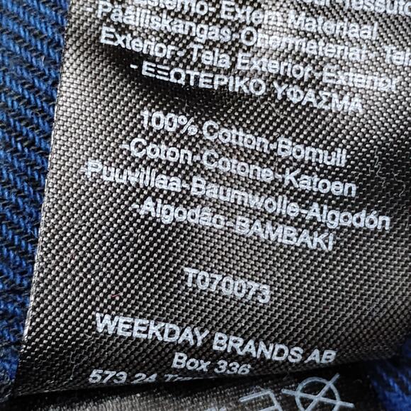 Cheap Monday Flannel Shirt Dress Medium Blue and Black Long Sleeve Button Down - Picture 10 of 11